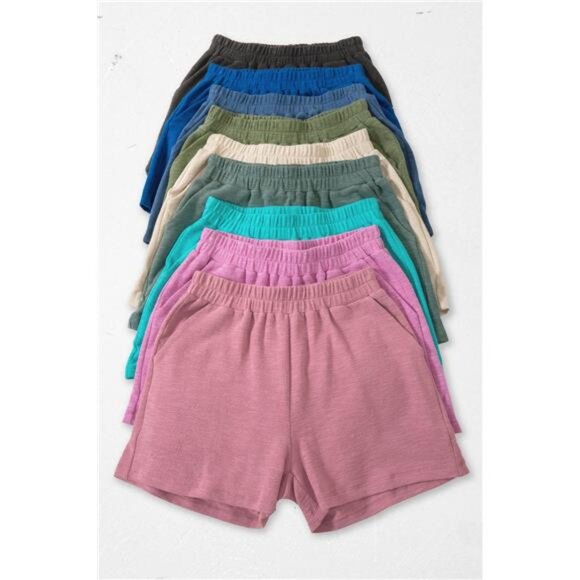 Zenana Cotton Slub Shorts - Picture 2 of 3